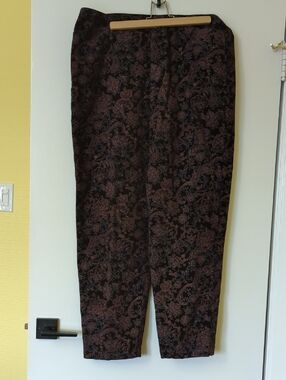 Women's Black & Burgundy Paisley Dress Pants